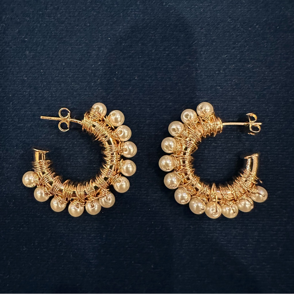 Brand New Pearl Wire Wrapped Hoop Earrings 50$